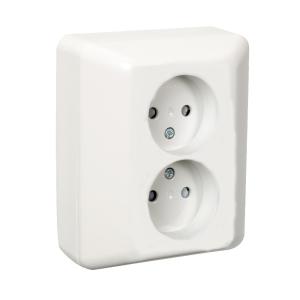 Socket 2-Way With Extension Frame Without Earth 250V 16A Mountain White Elko