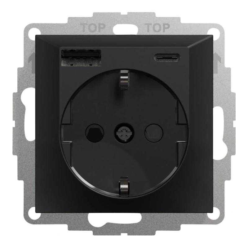 Ladestik USB A+C Schuco 3A IP20 Sort Elko
