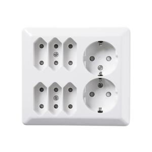 Outlet 6+2-Way RS With Earth 16A 250V IP21 Pure White ​Elko