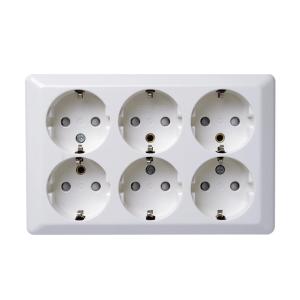 ​Wall Outlet 6-Way RS With Earth 16A 250V IP21 Pure White Elko