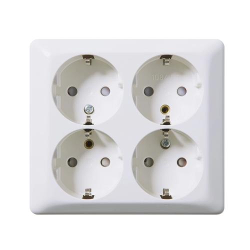 Vægstikkontakt 4-Vejs RS Med Jord UTV 16A 250V IP21 Ren Hvid Elko