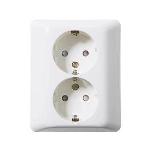 Socket 2-Way Recessed With Earth DUO Without Mounting Clips 250V 16A Pure White Elko