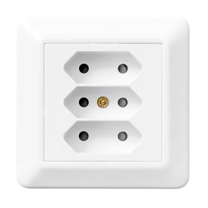 Outlet 3-Way Euro Plug Recessed 10A 250V Pure White Elko