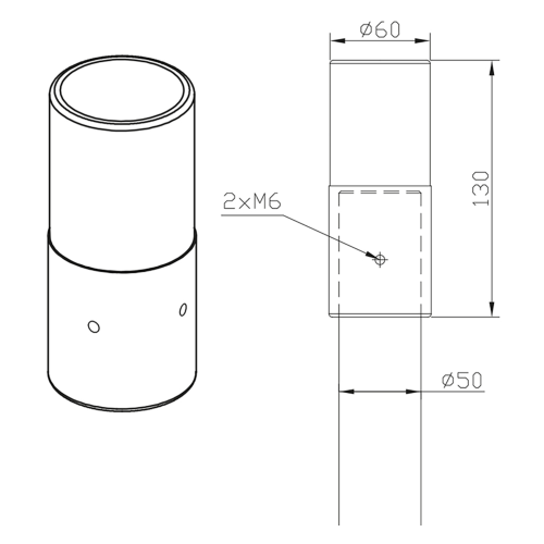 Adapter 60-50mm, Aluminium, Norlys 3070AL