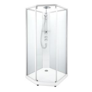 Contura Shower, Showerama Comfort Pentagonal Shower Cabin, 100x100x215cm, White, Glass Transparent