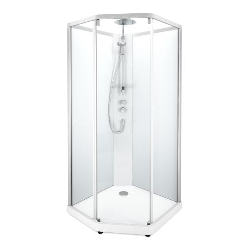 Contura Shower, Showerama Comfort Pentagonal Shower Cabin, 90x80x215cm, White, Matt Glass