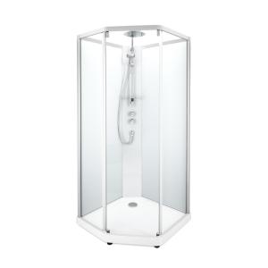 Contura Shower, Showerama Comfort Pentagonal Shower Cabin, 90x90x215cm, Silver, Glass Transparent