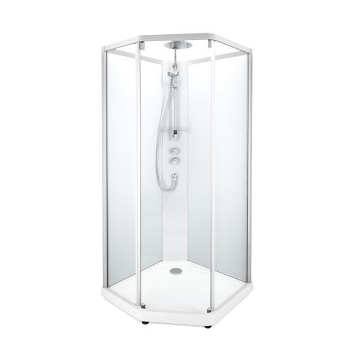 Contura Shower, Showerama Comfort Pentagonal Shower Cabin, 80x90x215cm, Silver, Glass Transparent