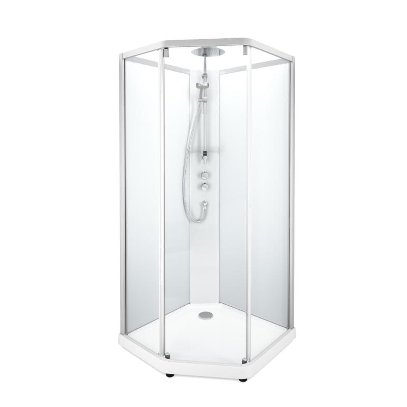 Contura Shower, Showerama Comfort Pentagonal Duschkabin, 90x80x215cm, Silver, Matt Glas