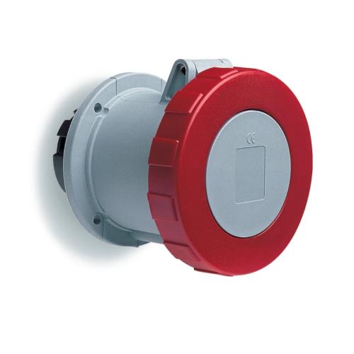 Amphenol Vægstikkontakt 63A CEE 363-6 IP67 Panel Lige Rød