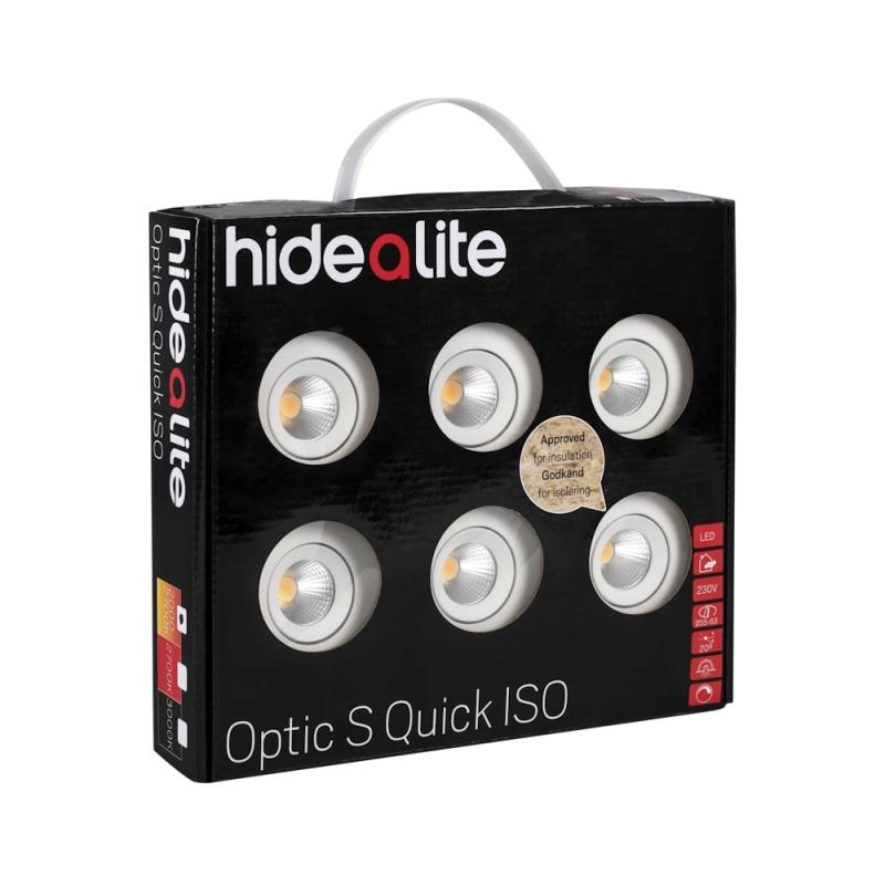 Downlight Optic S Quick ISO 4,5W 220-240V 3000K IP44 Vit 6st HideaLite