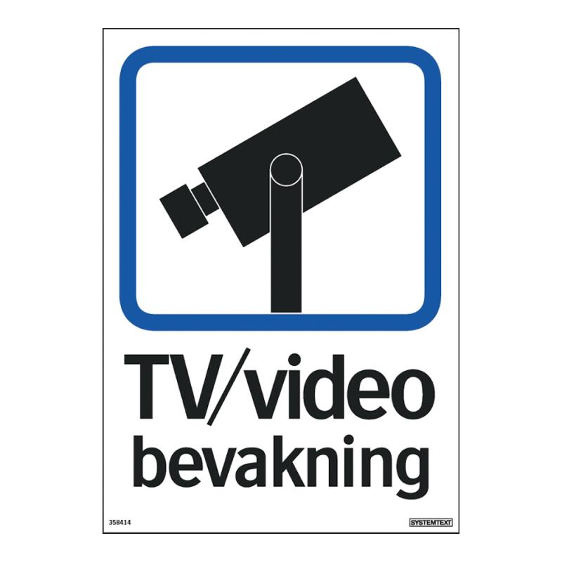 Skylt TV/Video Bevakning 210x297mm Aluminium Systemtext
