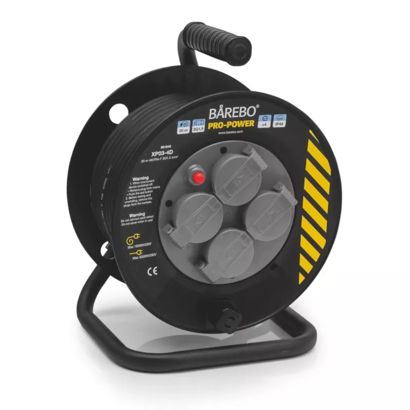 Kabeltromle 20m H07RN-F (RDOE) 3G1,5mm² IP44 2stk Bårebo Pro Power