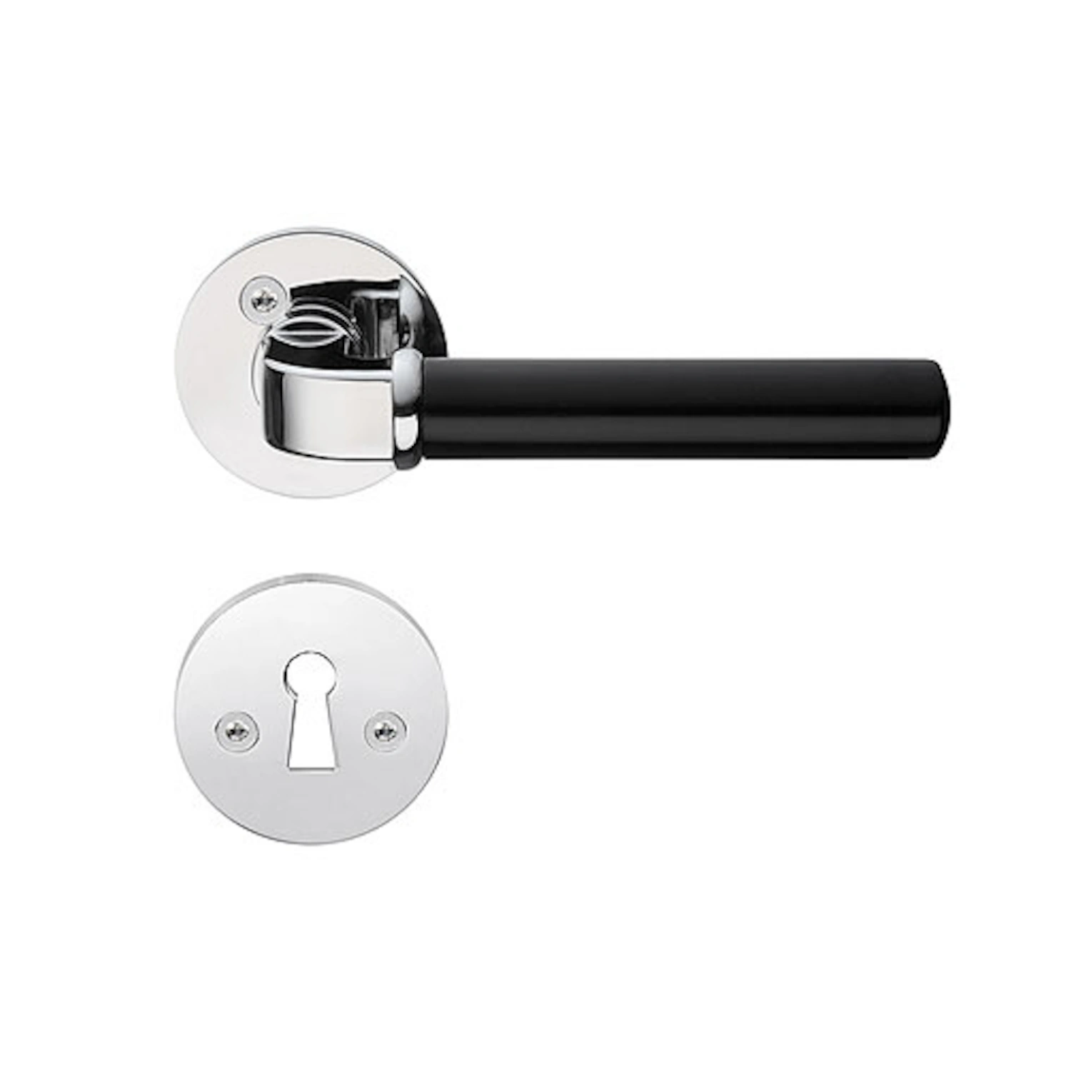 Indvendigt Dørhåndtag 125mm Poleret Krom Sort Beslagsboden B878BKN