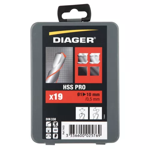 Spiralborrset Pro HSS 1-10mm 19 Delar Diager