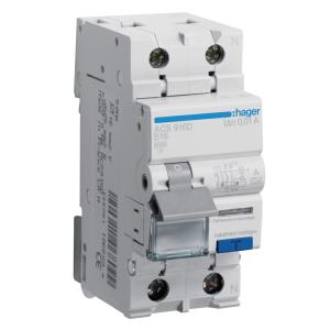 Differentialbrytare 1Pol+N Typ-A B-Karakteristik 16A 10mA 6kA 240VAC IP2X Hager