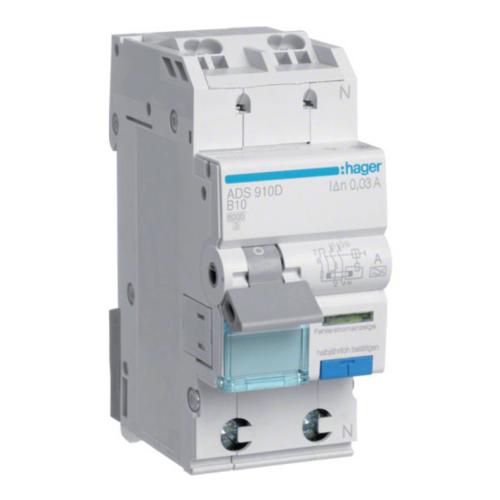 Reststrømsafbryder 1Pol+N B-Kurve 10A 30mA 6kA A-Type 240V Hager