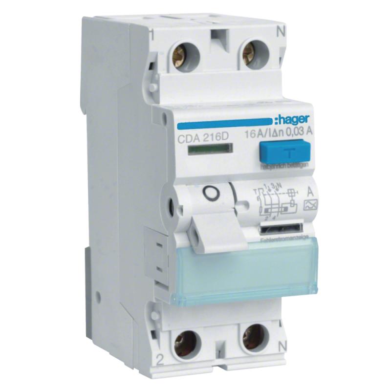 Fejlstrømsafbryder 2Polet Type-A 16A 30mA 230-400V IP20 Hager
