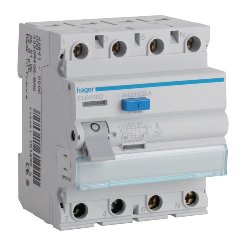 Fejlstrømsafbryder 4Polet Type-A 40A 30mA 230-400V IP20 Hager