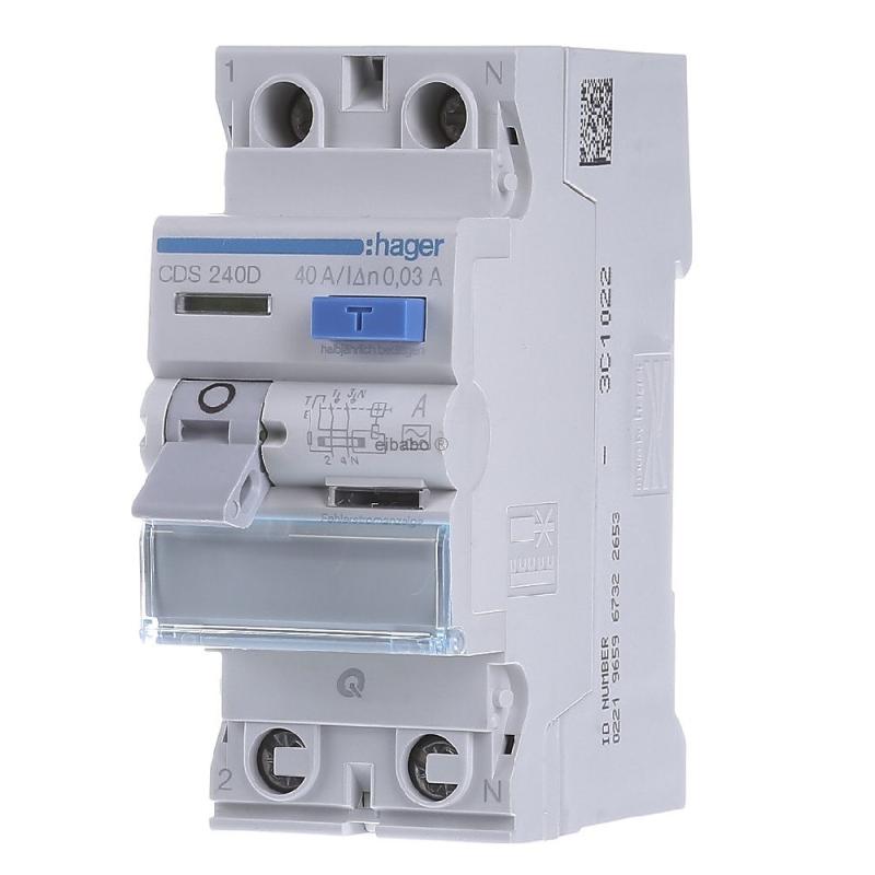 Fejlstrømsafbryder 2-Polet Type-A 40A 30mA 230V IP20 Hager