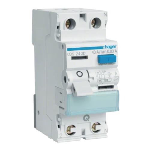 Reststrøm Afbryder 2Polet A-Type 40A 6kA 253V IP20 Hager