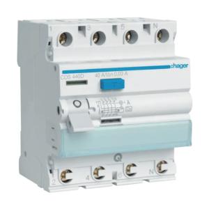Restströmsbrytare 3Poler+N A-Typ 40A 30mA 230-400V IP20 Hager