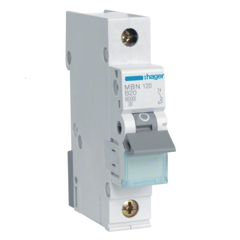 Mini-Automatsikring Skruetilslutning 1Polet B-Karakteristik 20A 6kA 230-400V IP20 Hager