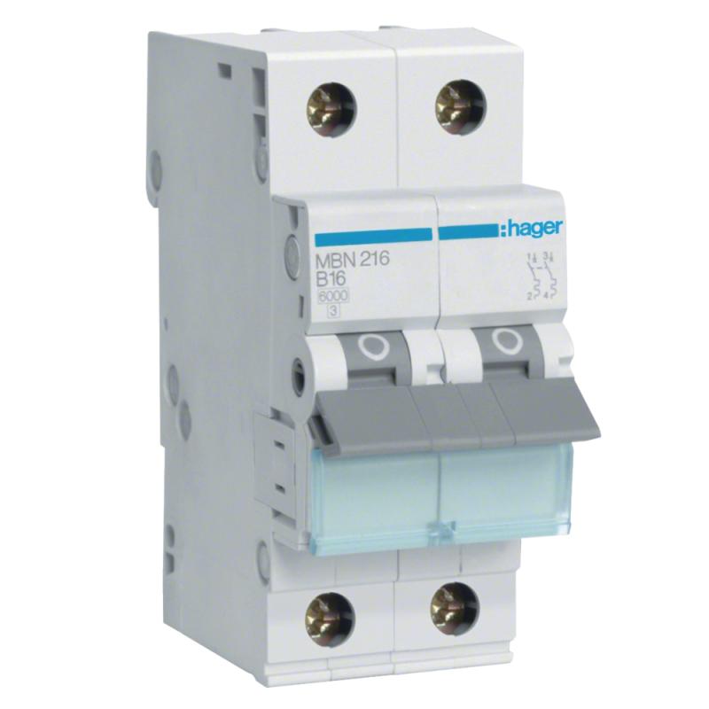 Mini-Sikring Skruetilslutning 2Poler B-Karakteristik 16A 6kA 400V IP20 Hager