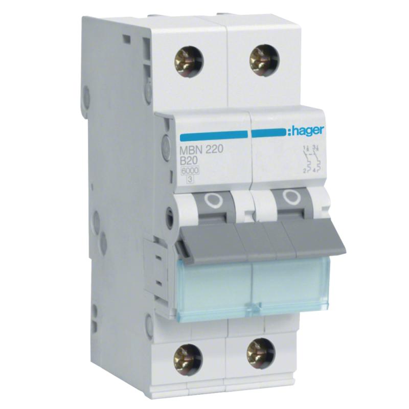 Mini-Sikring Skruetilslutning 2Poler B-Karakteristik 20A 6kA 400V IP20 Hager
