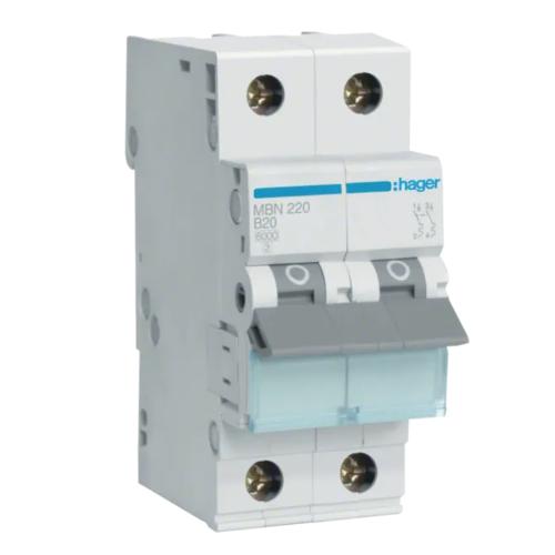 Miniatureafbryder 2Polet B-Kurve 20A 6kA 400V IP20 Hager