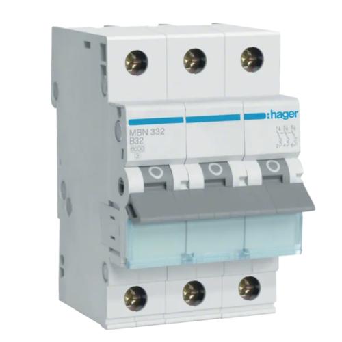 Miniature Afbryder  3Poler B-Kurve 32A 6kA 230-400V Hager