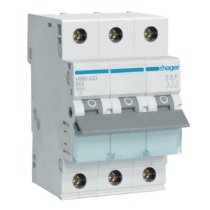 Miniatyrbrytare 3Poler B-Kurva 63A 6kA 230-400V IP20 Hager