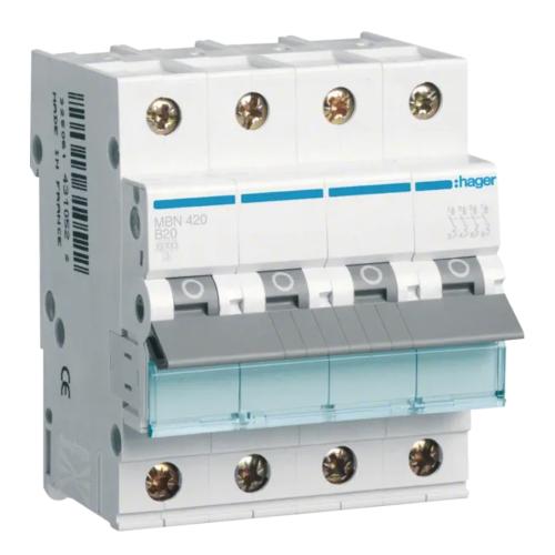 Miniatureafbryder 4Polet B-Kurve 20A 6kA 500V Hager