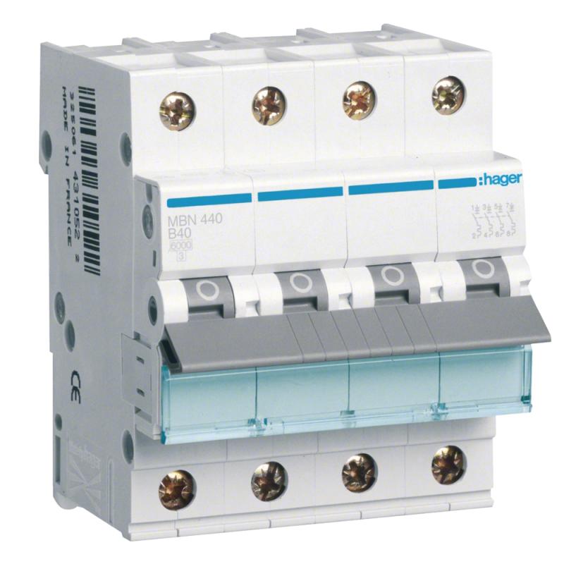Mini-Afbryder Skruetilslutning 4Poler B-Karakteristik 40A 6kA 400V IP20 Hager