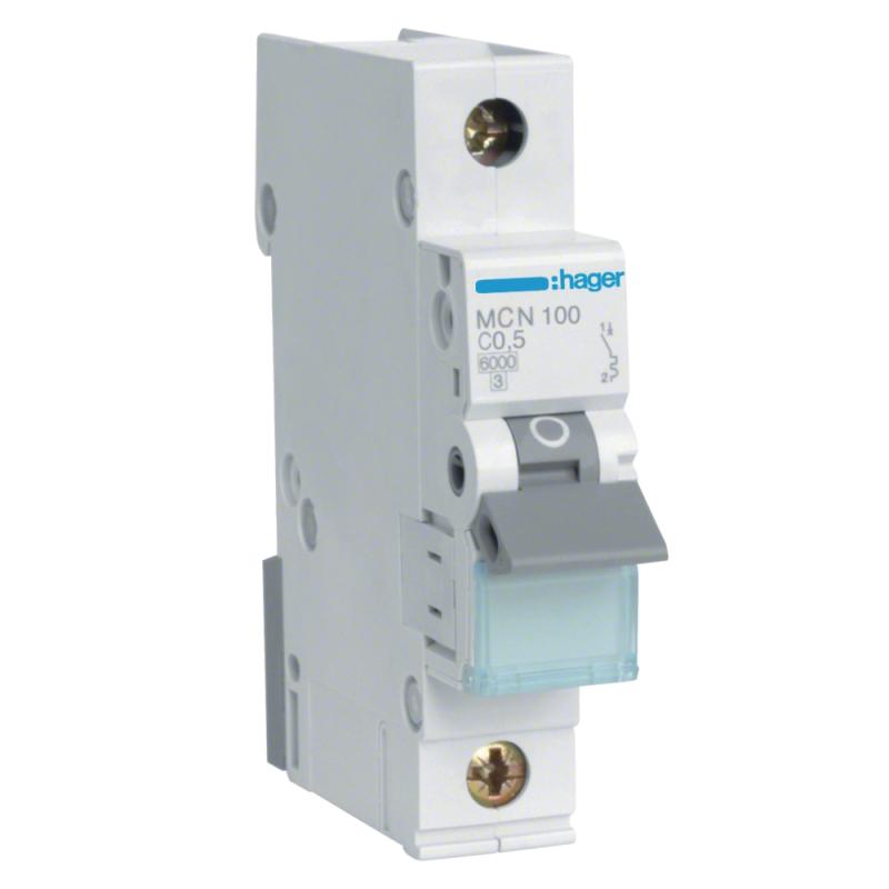 Minisikring Skruetilslutning 1Polet C-Karakteristik 0,5A 6kA 230-400V IP20 Hager
