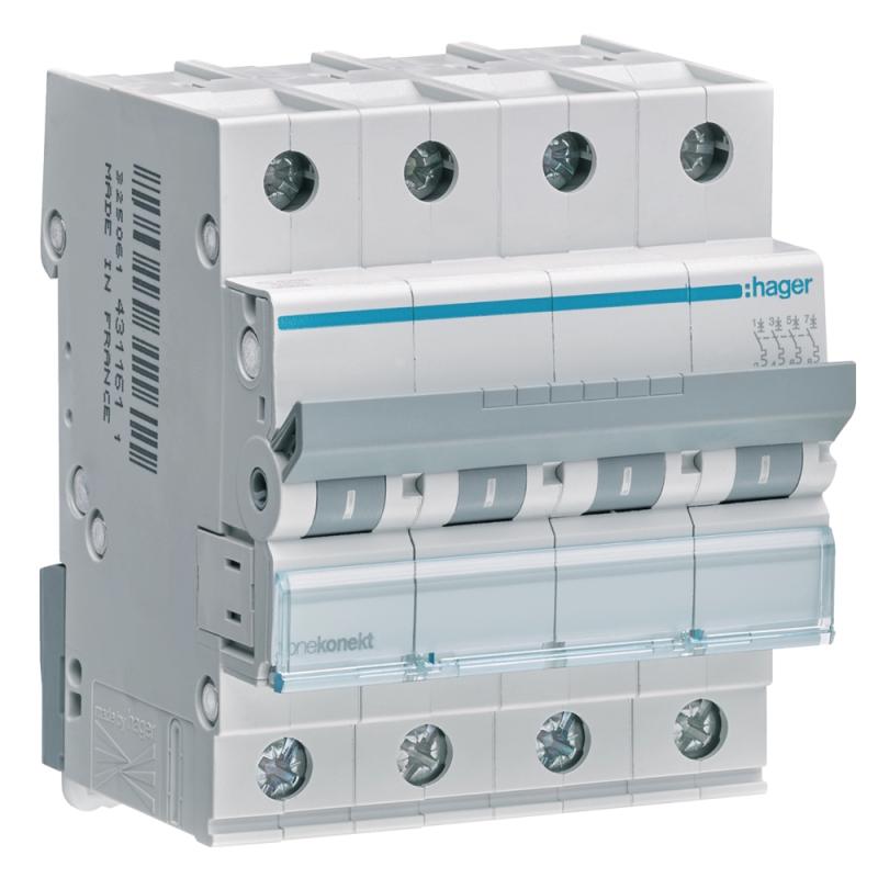 Mini-Afbryder Skruetilslutning 4Poler C-Karakteristik 50A 6kA 400V IP20 Hager