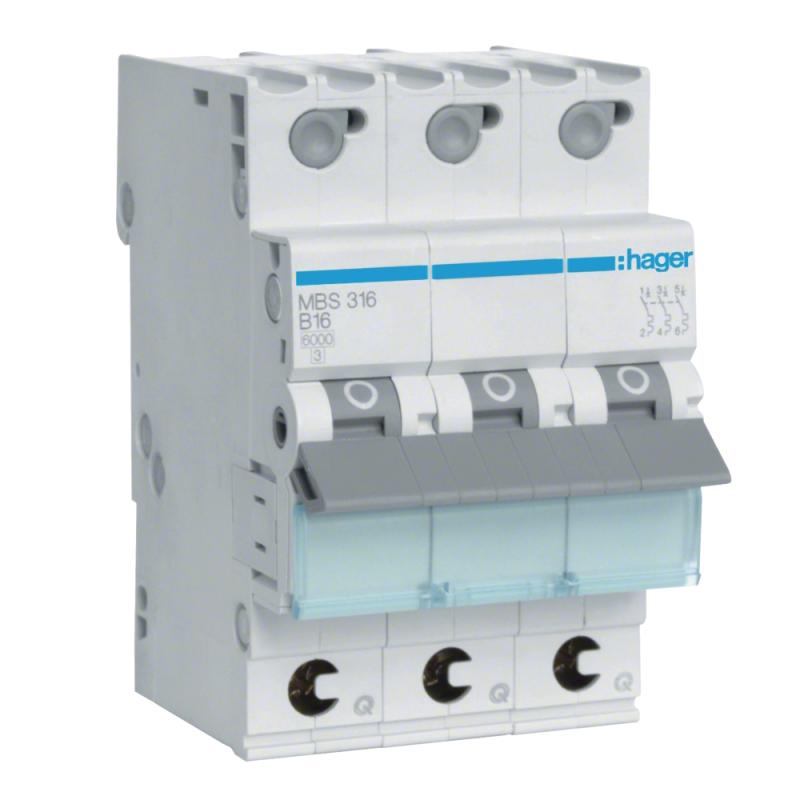 Miniatureafbryder QuickConnect 3Poler B-Karakteristik 16A 6kA 230-400V IP20 Hager