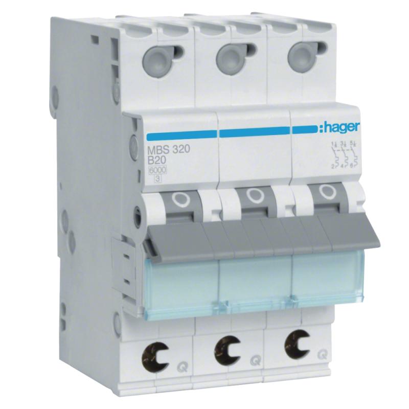 Miniatureafbryder QuickConnect 3Poler B-Karakteristik 20A 6kA 230-400V IP20 Hager