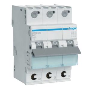Miniatyrbrytare 3Poler B-Kurva 20A 6kA 230-400V IP20 Hager