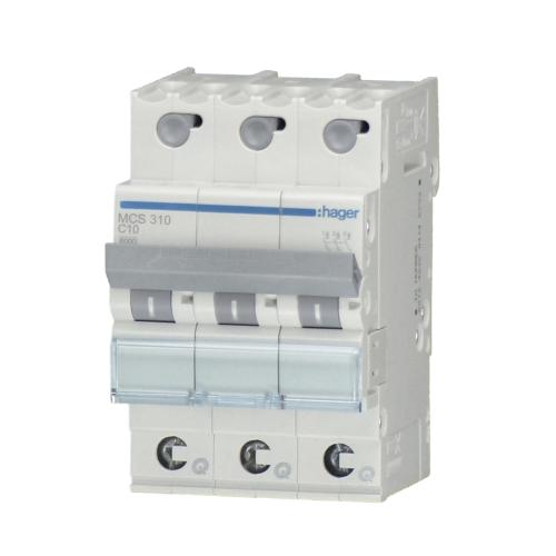 Miniature Circuit Breaker Quick Connection 3Polet C-Kurve 10A 6kA IP20 Hager