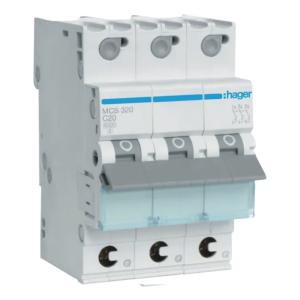 Miniatyrbrytare 3Poler C-Kurva 20A 6kA 230-400V IP20 Hager