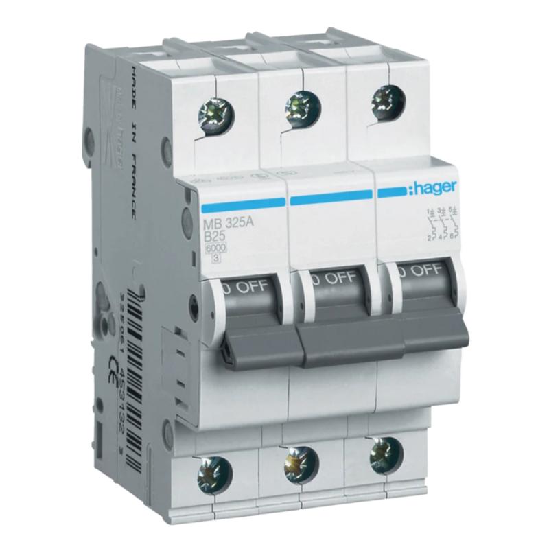 Miniatureafbryder 3-Polet B-Karakteristik 25A 6kA 400V IP20 Hager