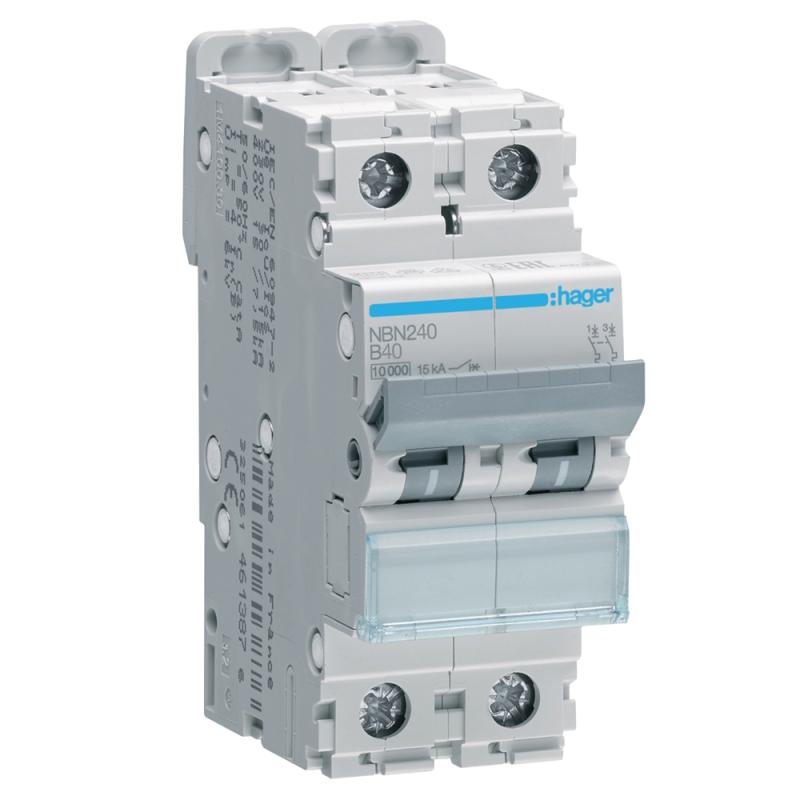 Miniatureafbryder Skruetilslutning 2Poler B-Karakteristik 40A 10kA 400V IP20 Hager