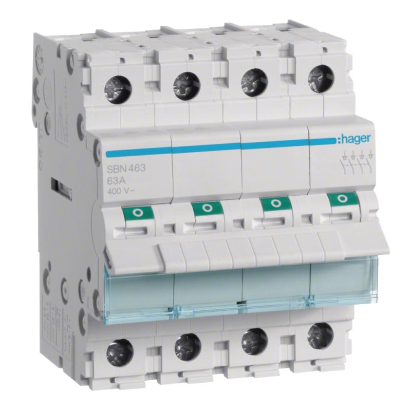 Afbryder 4Poler 4x63A 400VAC IP20 Hager