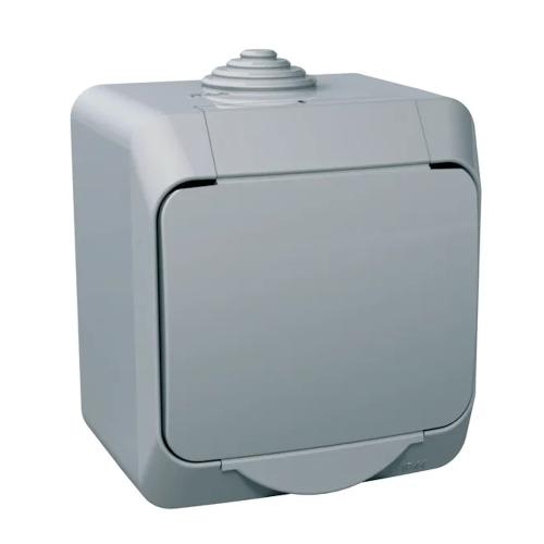 Cedar Plus Enkelt Stikkontakt Sidejord 16A 250V IP44 Grå Schneider Electric