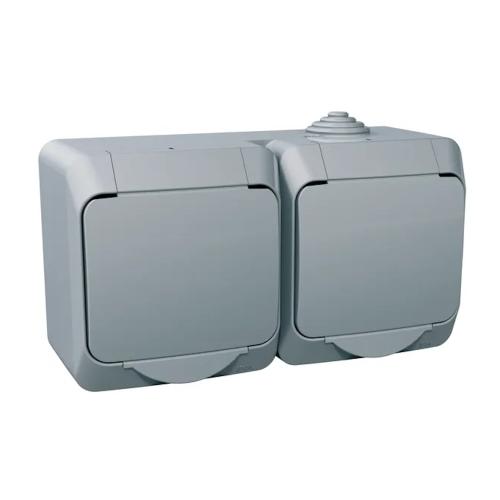 Cedar Plus Dobbelt Stikkontakt Side Jord 16A 250V IP44 Grå Schneider Electric