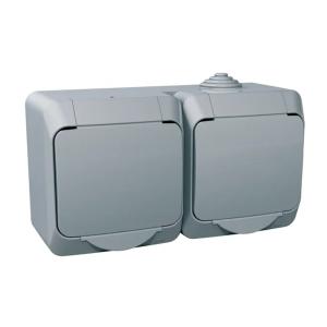 Cedar Plus Double Socket Outlet Side Earth 16A 250V IP44 Grey Schneider Electric