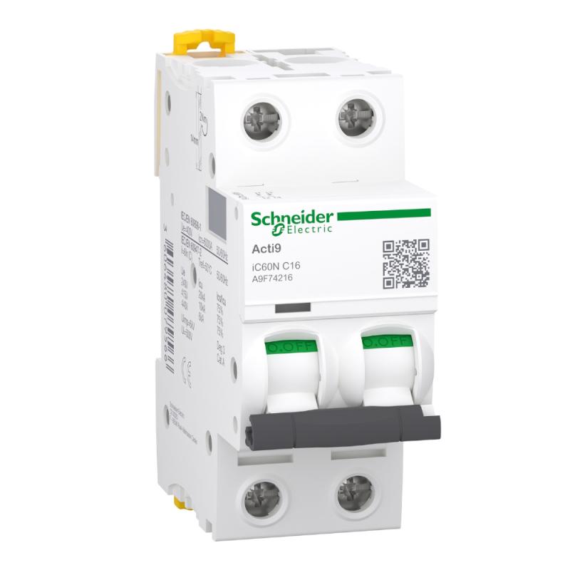 Miniatyrbryder Acti9 iC60N 2Polet C-Kurve 16A 400V IP20 Schneider Electric