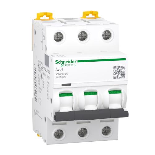 Miniature Afbryder Acti9 iC60N 3Polet C-Kurve 20A 400V IP20 Schneider Electric