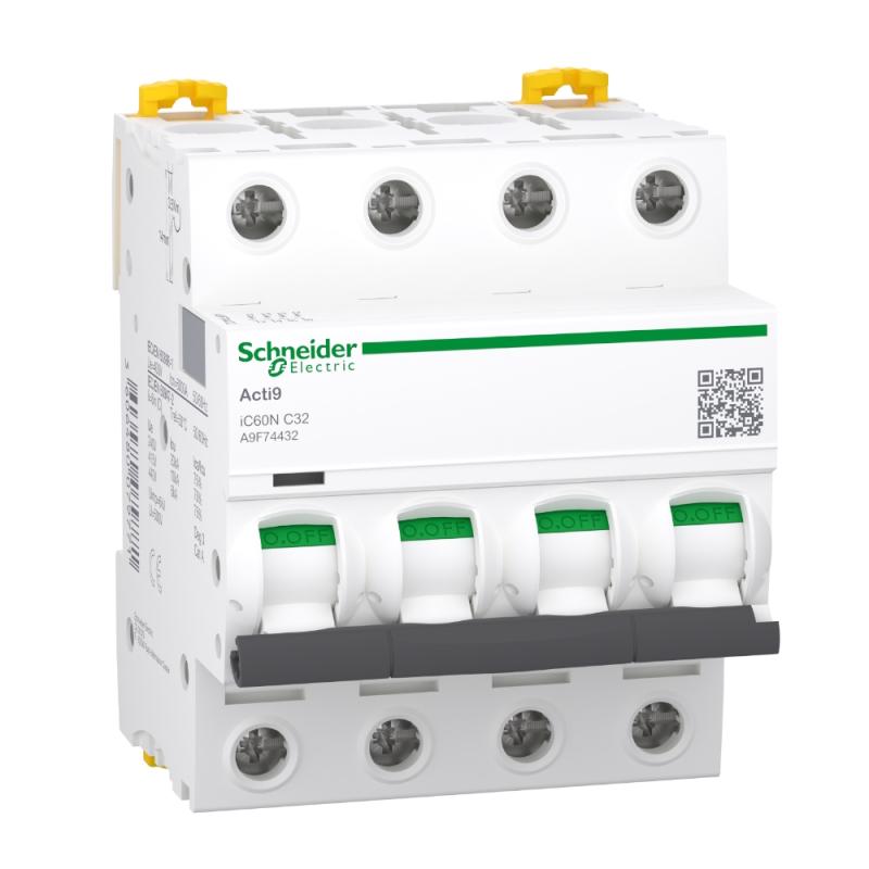 Miniature Afbryder Acti9 iC60N 4Polet C-Kurve 32A 400V IP20 Schneider Electric